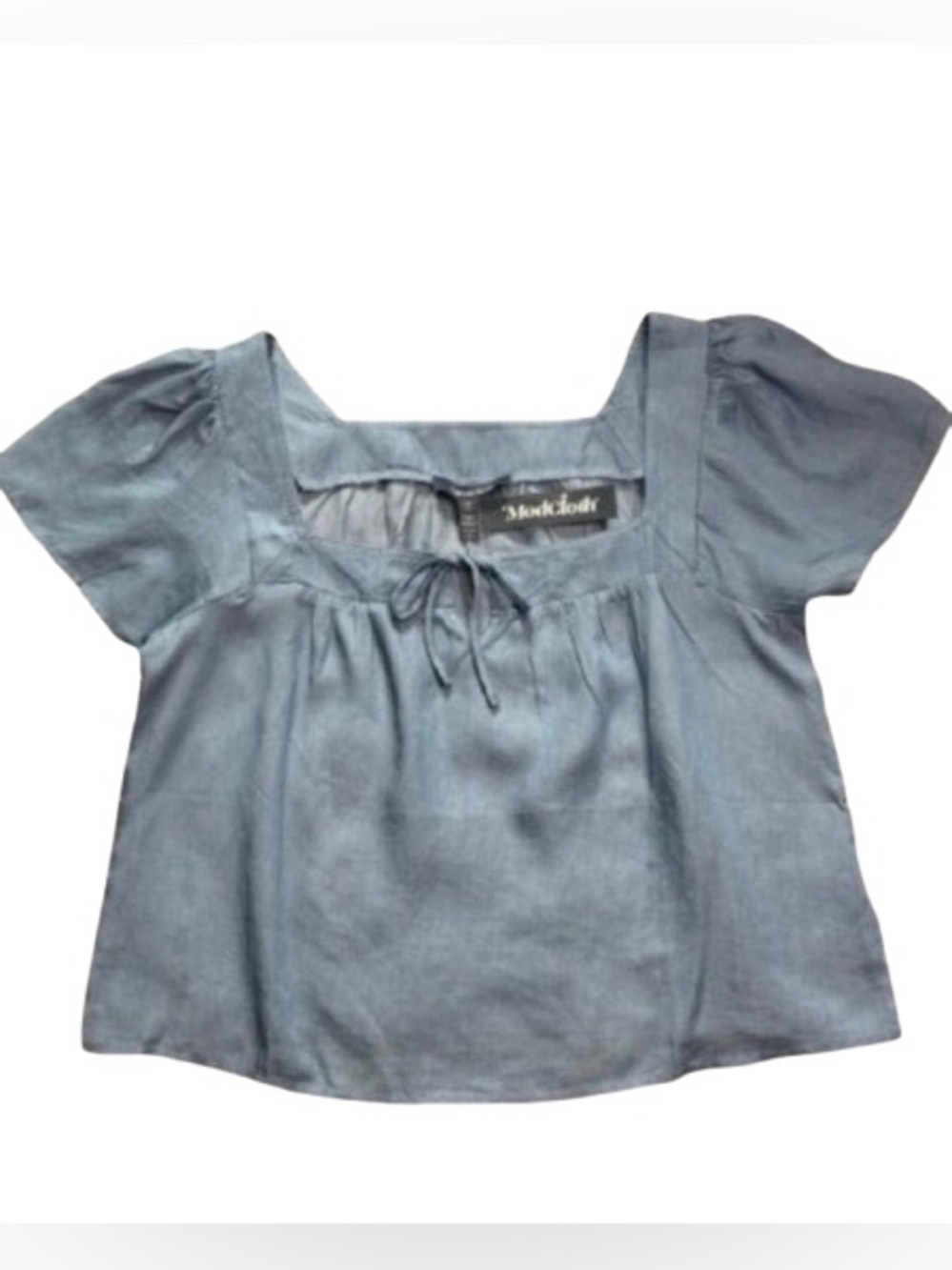 ModCloth Fit To Be Tied Chambray Blue Flowy Blouse Cottage Core size Medium NWT